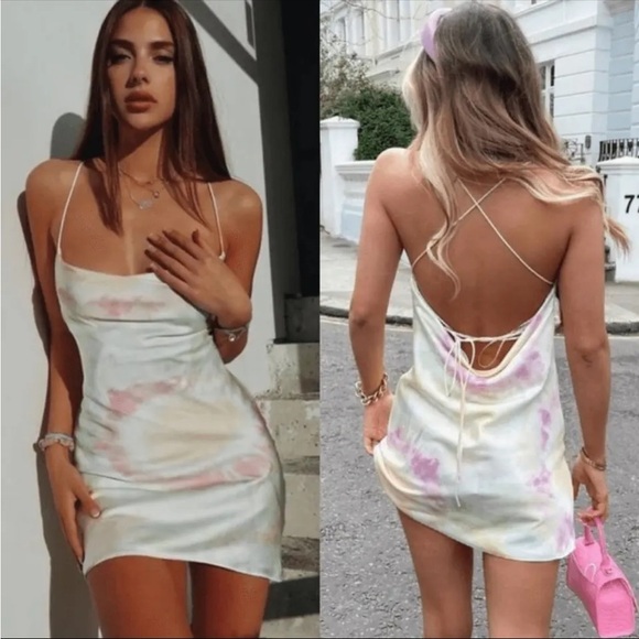 Zara Bloggers Fave Tie Dye Satin Effect Mini Dress S - Picture 2 of 6